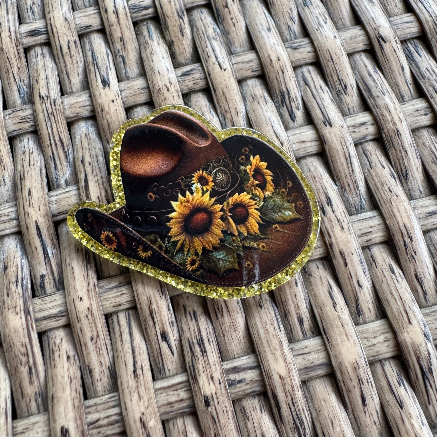 Cowgirl Hat and Sunflowers Flatback, Single Pc.