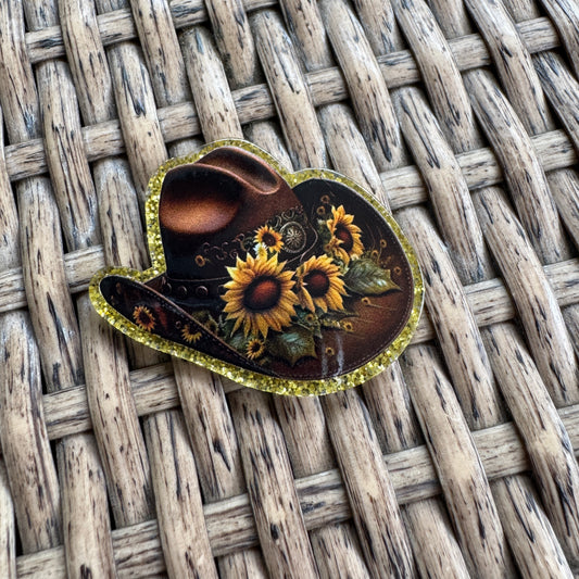 Cowgirl Hat and Sunflowers Flatback, Single Pc.