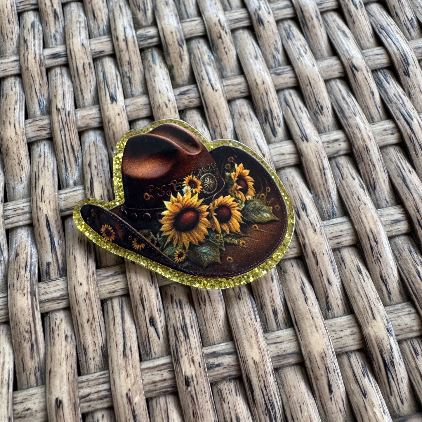 Cowgirl Hat and Sunflowers Flatback, Single Pc.