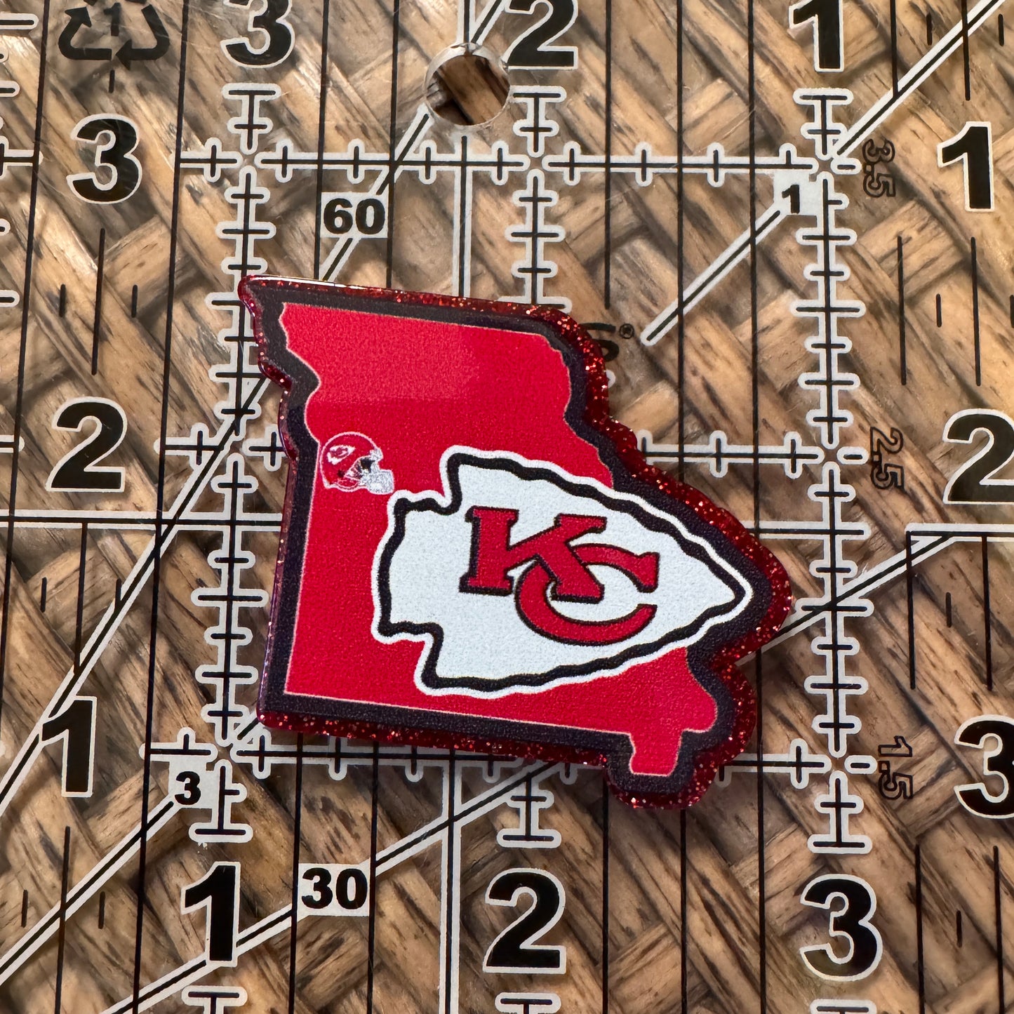 Missouri KC Chiefs Acrylic Flatback,  Planar, Cabochon, Single Pc. Faded words