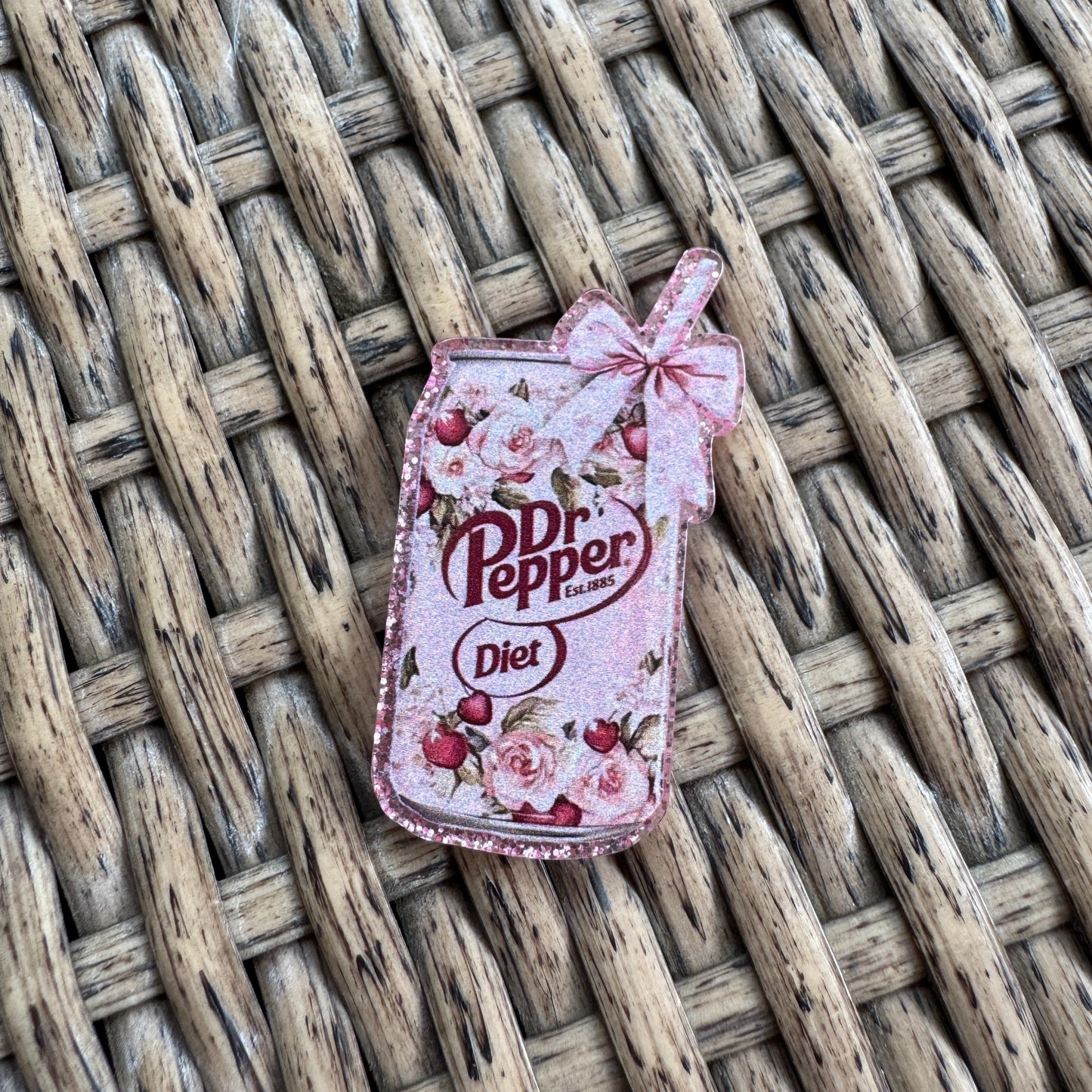 Diet Dr Pepper Glitter Flatback, Cheetah Print, Heart, Single Pc.