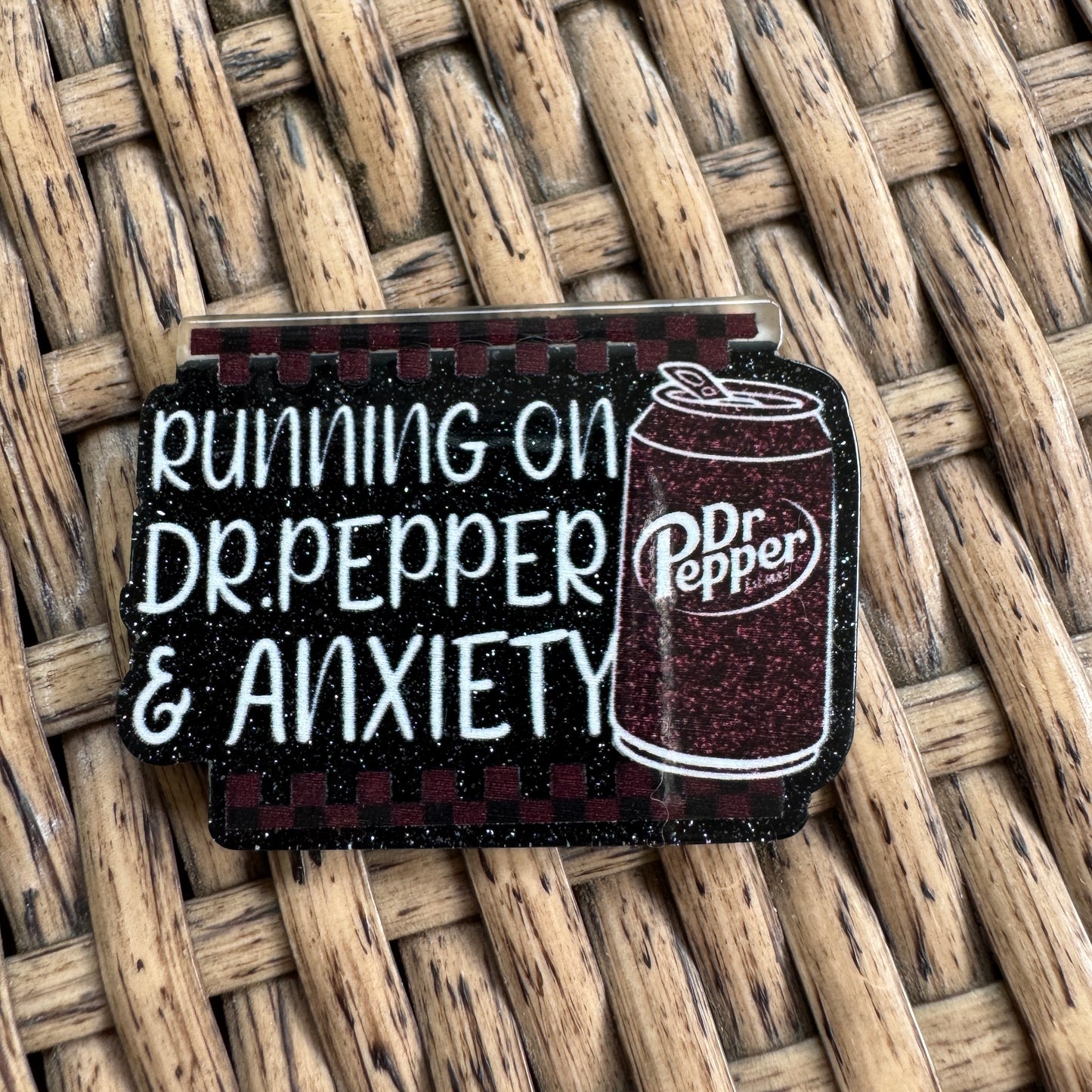 Running On Dr Pepper and Anxiety Glitter Flatback, Cheetah Print, Heart, Single Pc.