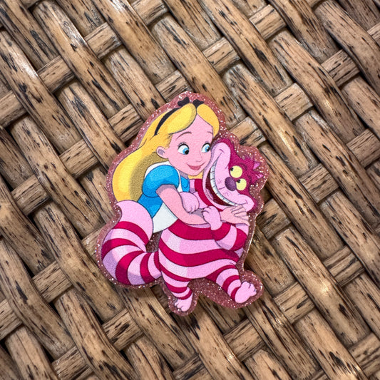 Alice and Cat Acrylic Flatback,  Planar, Cabochon, Single Pc.