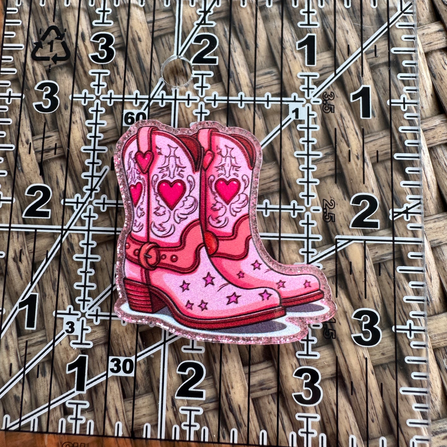 Pink Cowboy Boots Glitter Flatback, Cheetah Print, Heart, Single Pc.