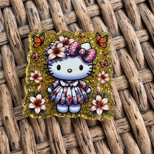 Hello Kitty Butterflies  Glitter Flatback,  Single Pc.