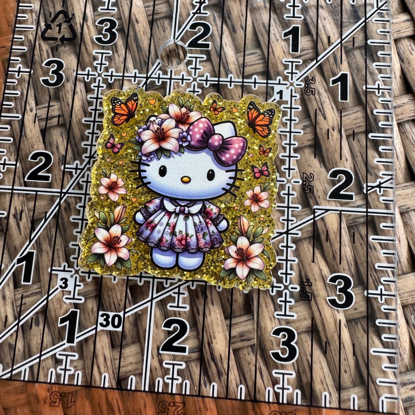 Hello Kitty Butterflies  Glitter Flatback,  Single Pc.