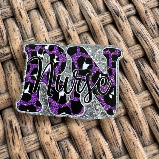 RN Nurse - Purple Glitter Flatback,  Single Pc.