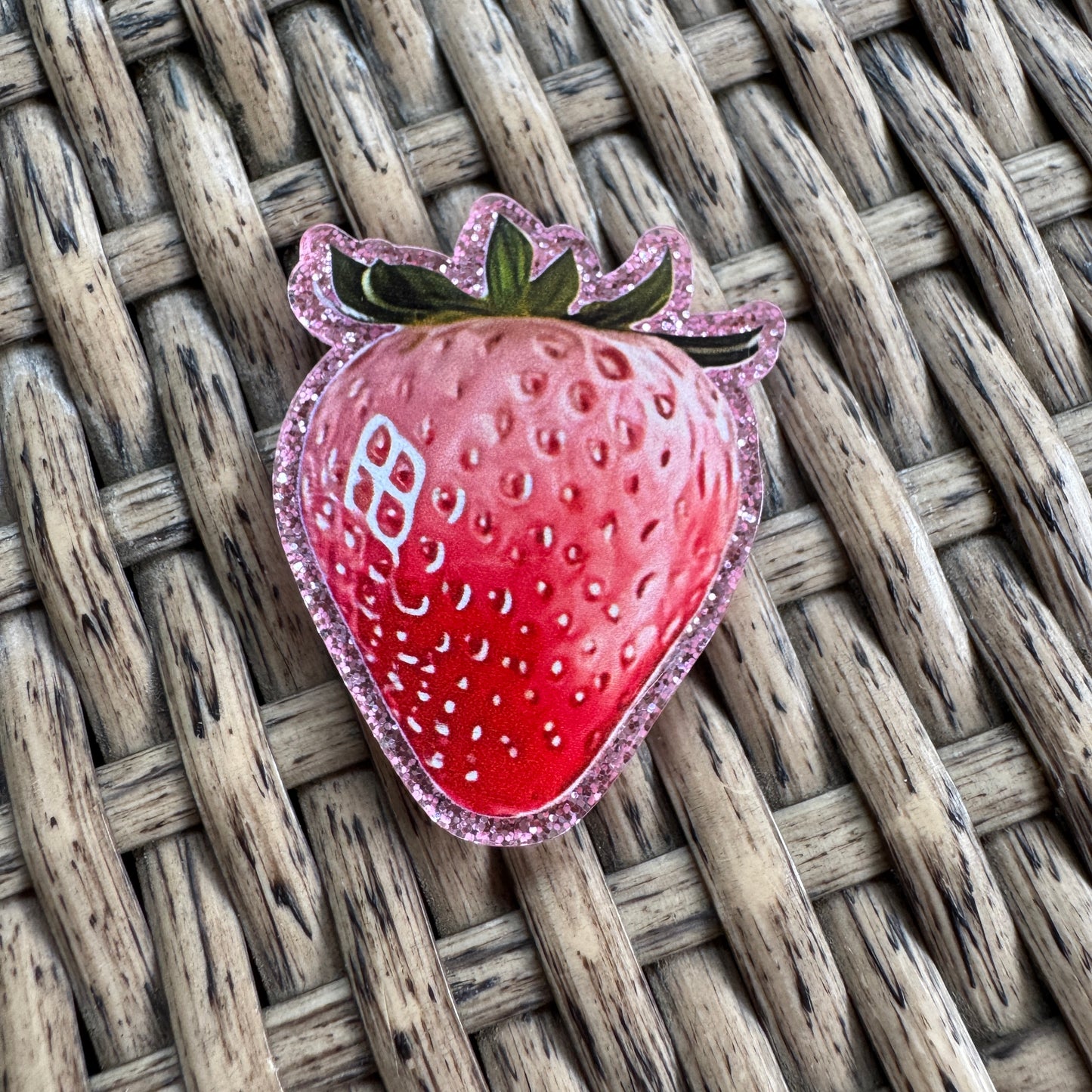 Strawberry Glitter Flatback,  Single Pc.