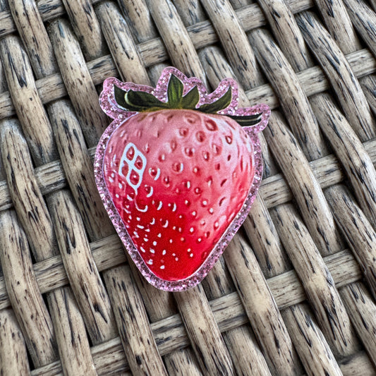 Strawberry Glitter Flatback,  Single Pc.