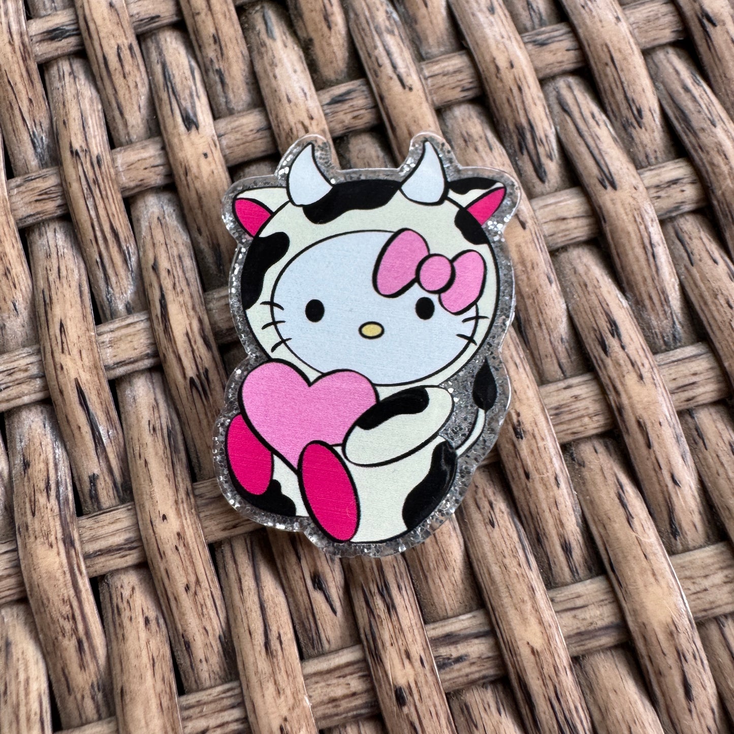 Hello Kitty in Cow Costume- Glitter Flatback,  Single Pc.