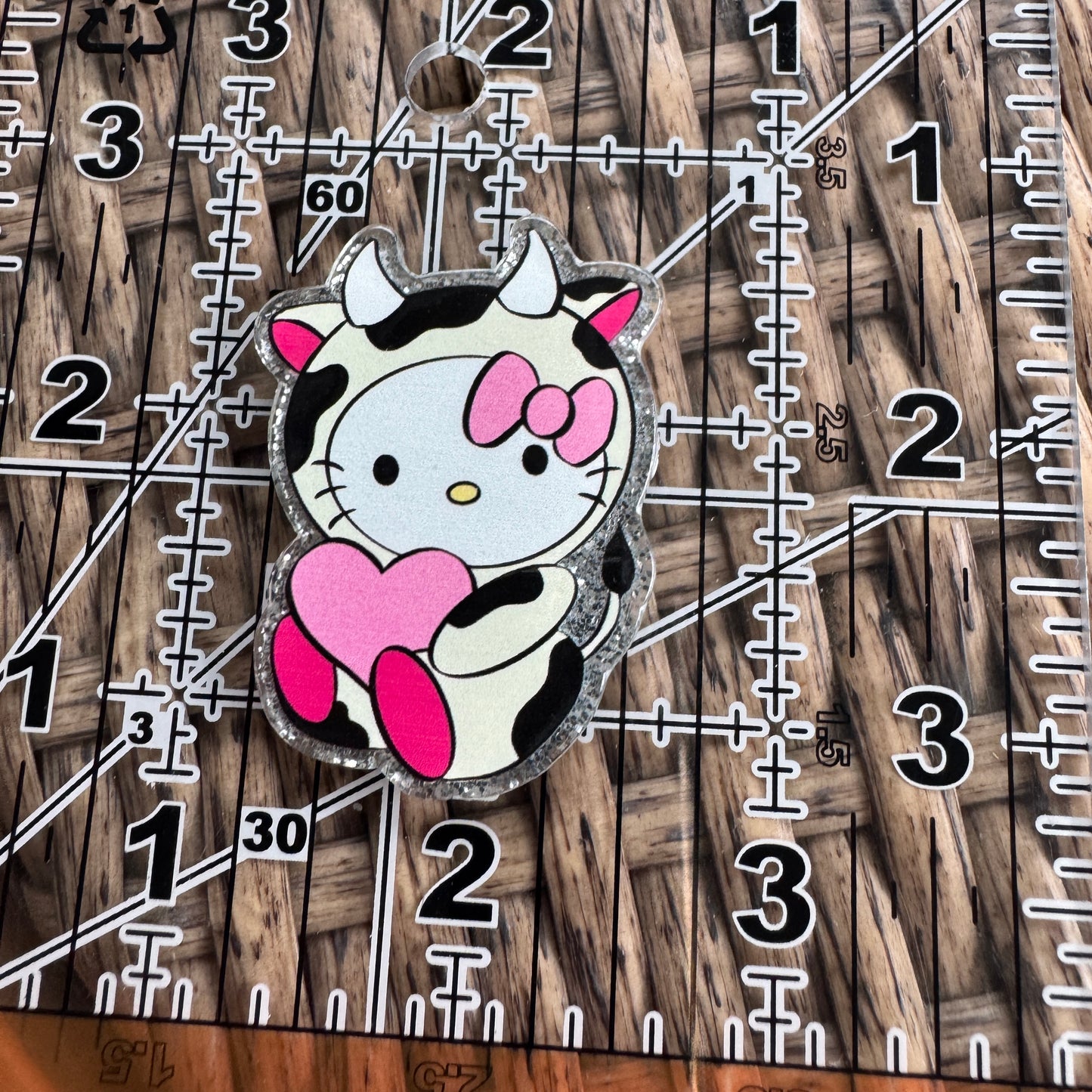Hello Kitty in Cow Costume- Glitter Flatback,  Single Pc.