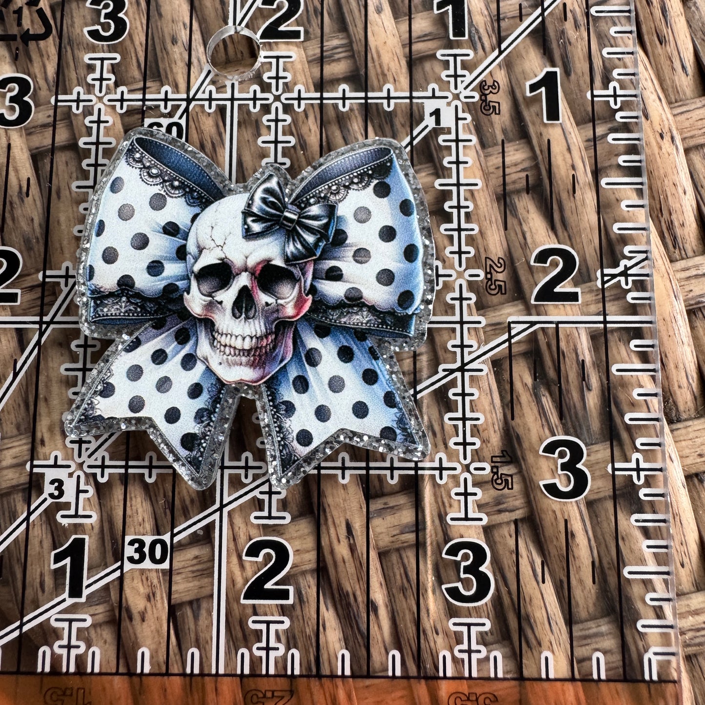 Skull and Bow Halloween- Glitter Flatback,  Single Pc.