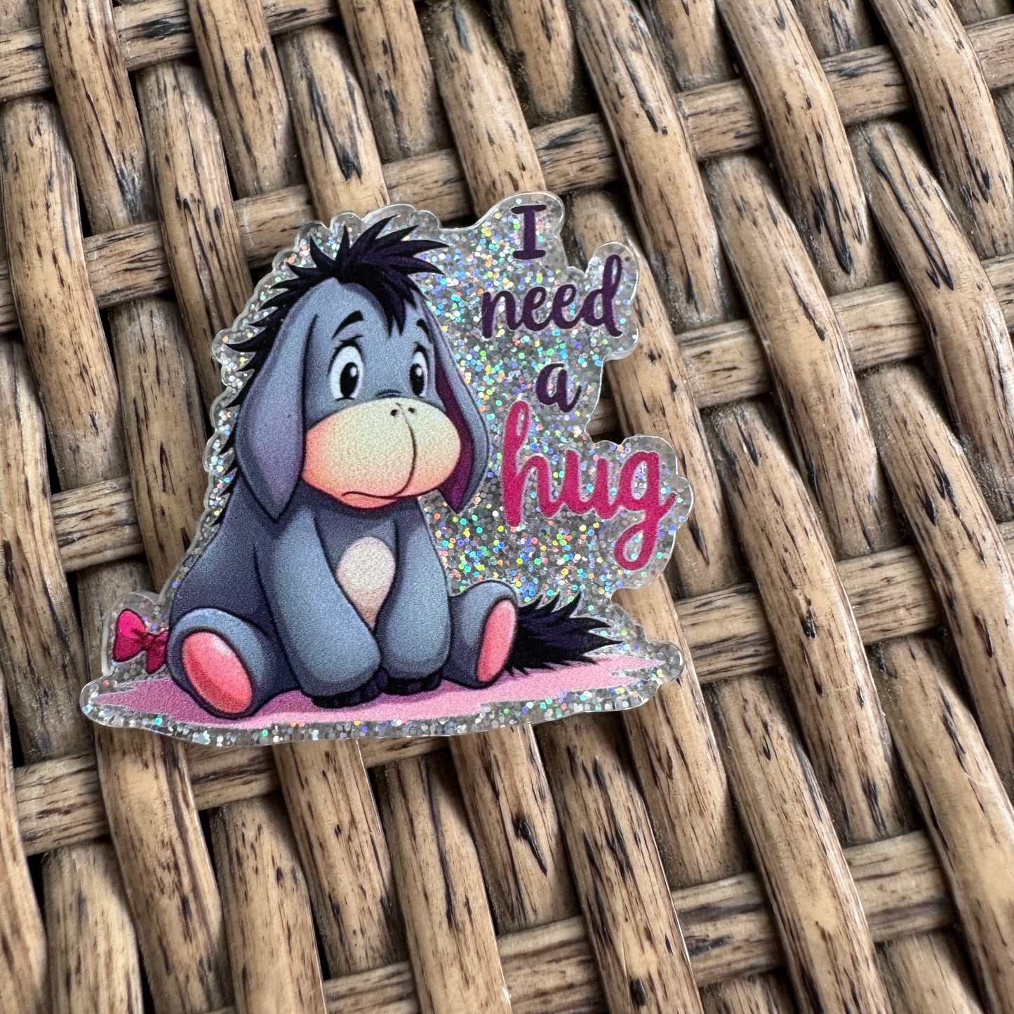 Eeyore I need a hug Cartoon Character Glitter Flatback,  Single Pc.