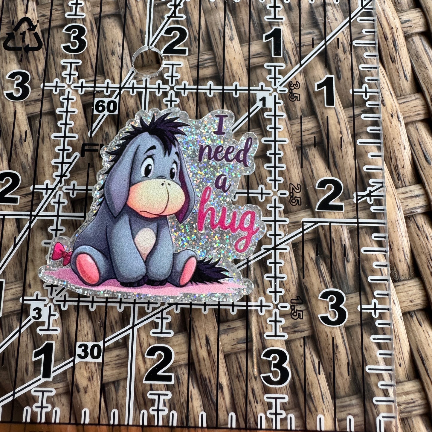 Eeyore I need a hug Cartoon Character Glitter Flatback,  Single Pc.