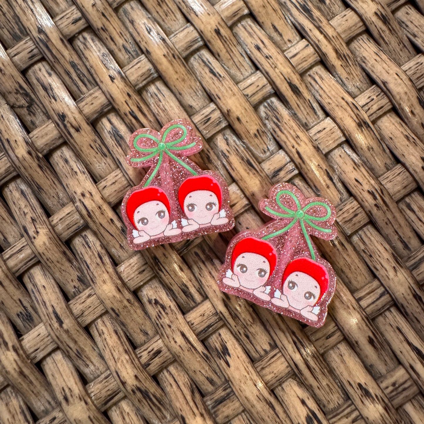 Cherry Angel Small Acrylic Focal Bead Set of Two  – Double-Sided Image Charms for Beadable Pens, Badge Reels, Keychains, Jewelry, Junk Cases