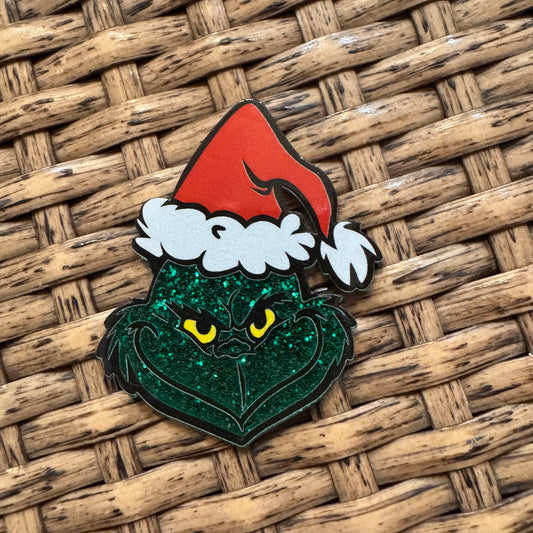 Acrylic Flatback Craft Embellishment Grinch Glitter Face
