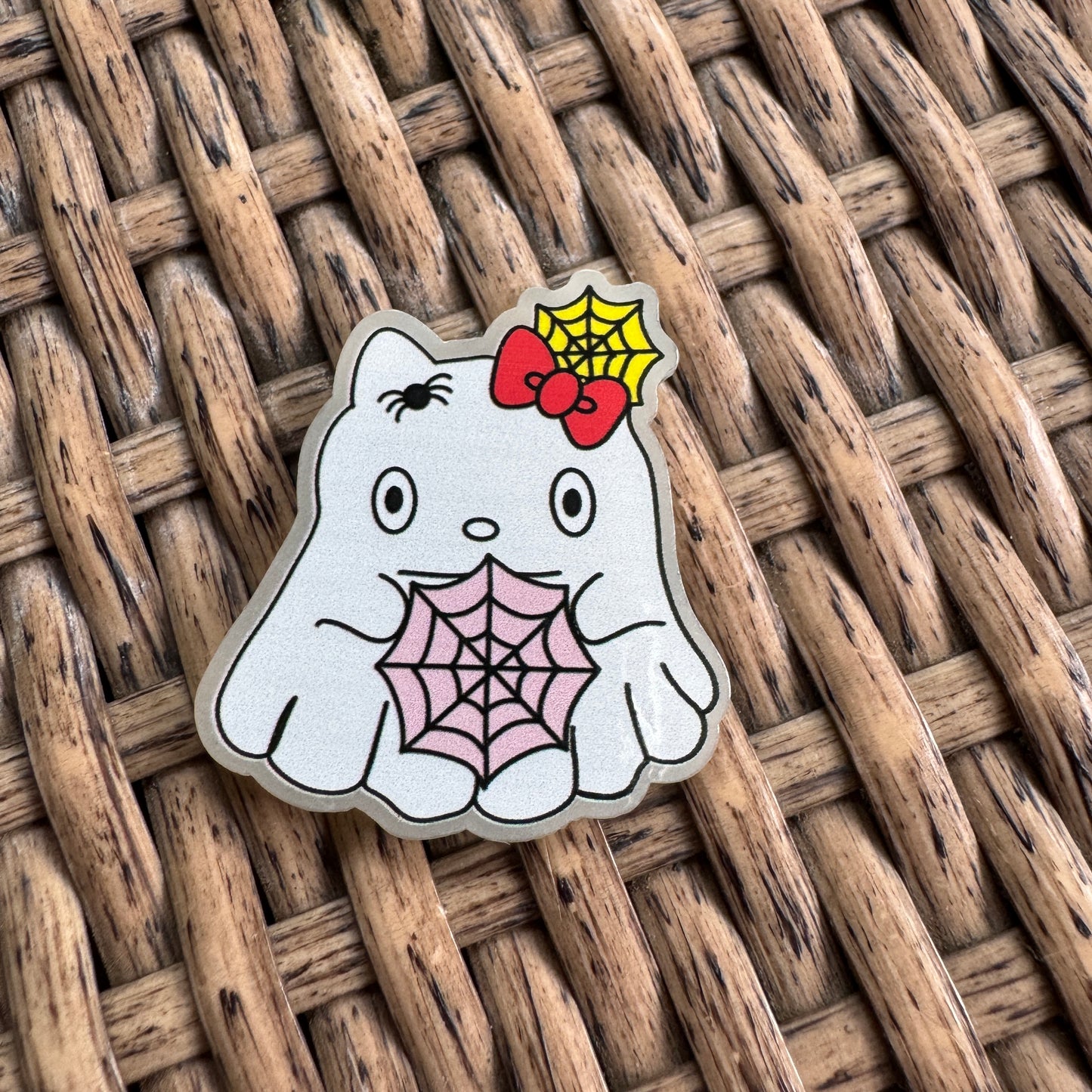 Cute Ghost with Spiderweb Glow in the Dark - Fall Flatback, Planar, Cabochon, Single Pc.