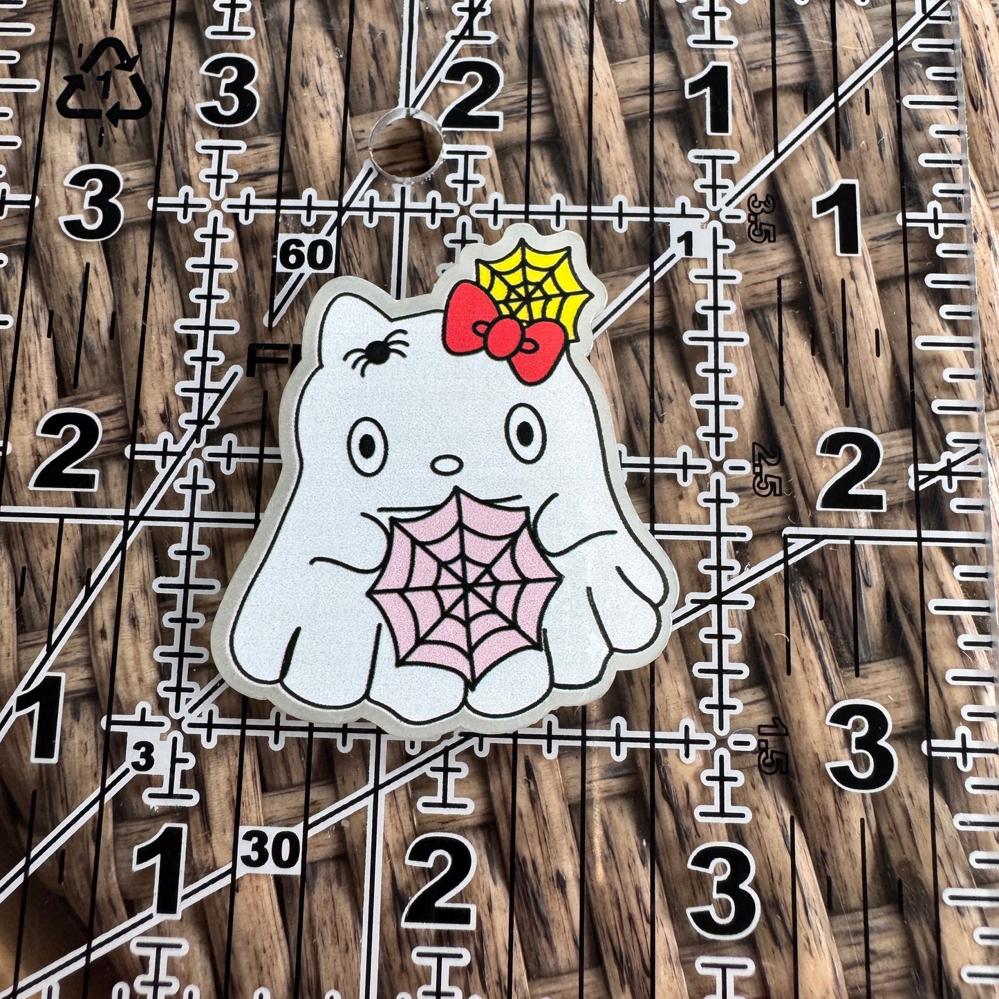 Cute Ghost with Spiderweb Glow in the Dark - Fall Flatback, Planar, Cabochon, Single Pc.