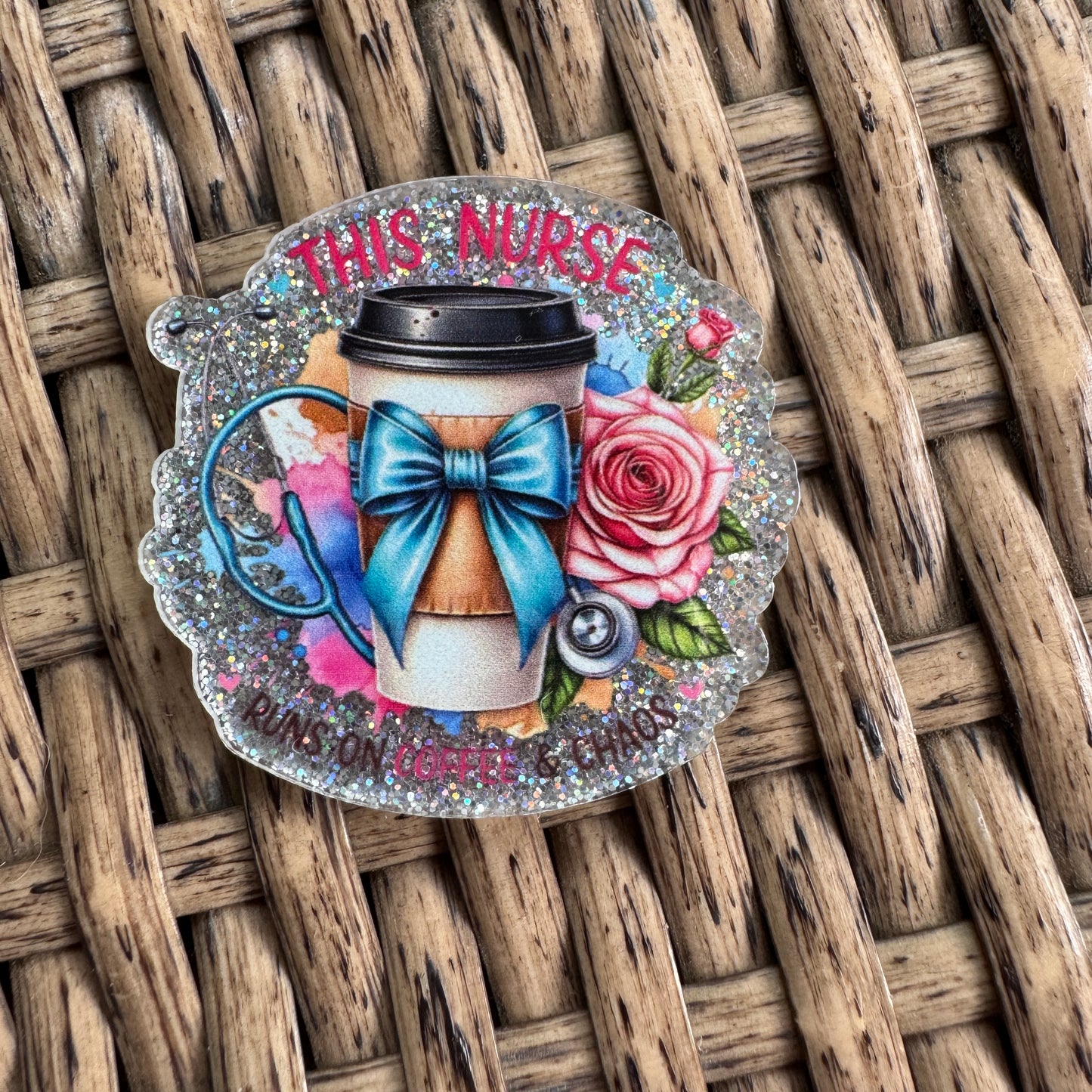 This Nurse Runs on Coffee and Chaos Flatback, Medical Planar, Cabochon, Single Pc.