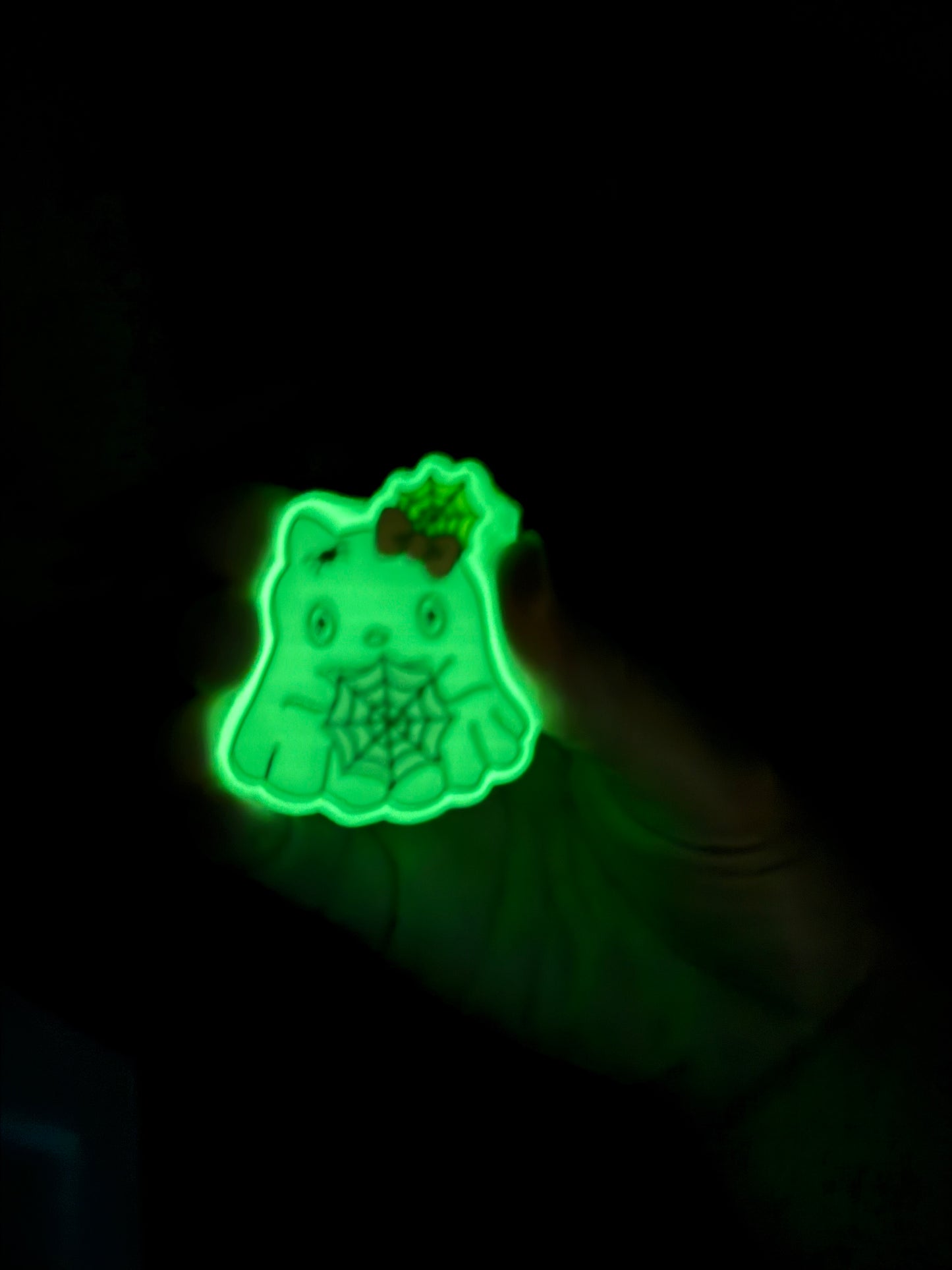Cute Ghost with Spiderweb Glow in the Dark - Fall Flatback, Planar, Cabochon, Single Pc.