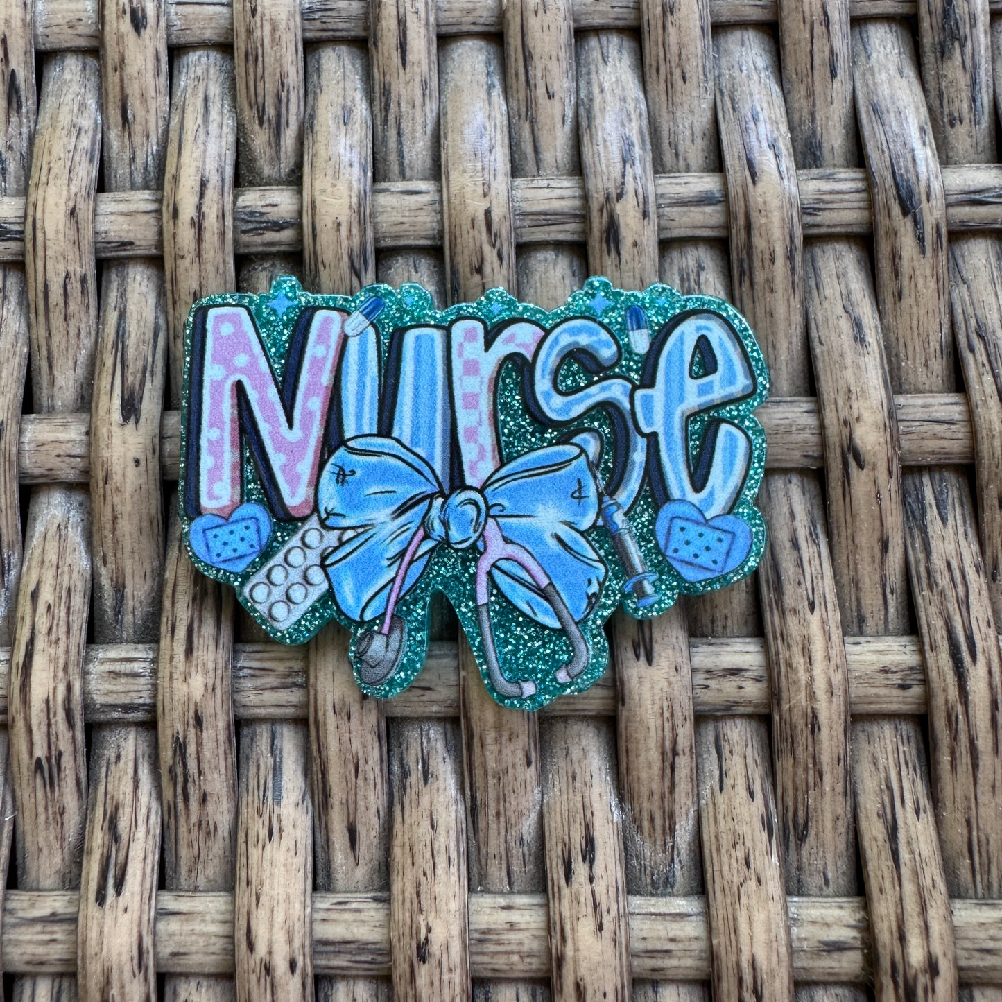 Nurse, Bow Blue and Pink, Flatback, Planar, Cabochon, Single Pc.