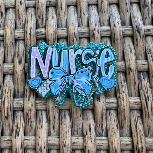 Nurse, Bow Blue and Pink, Flatback, Planar, Cabochon, Single Pc.