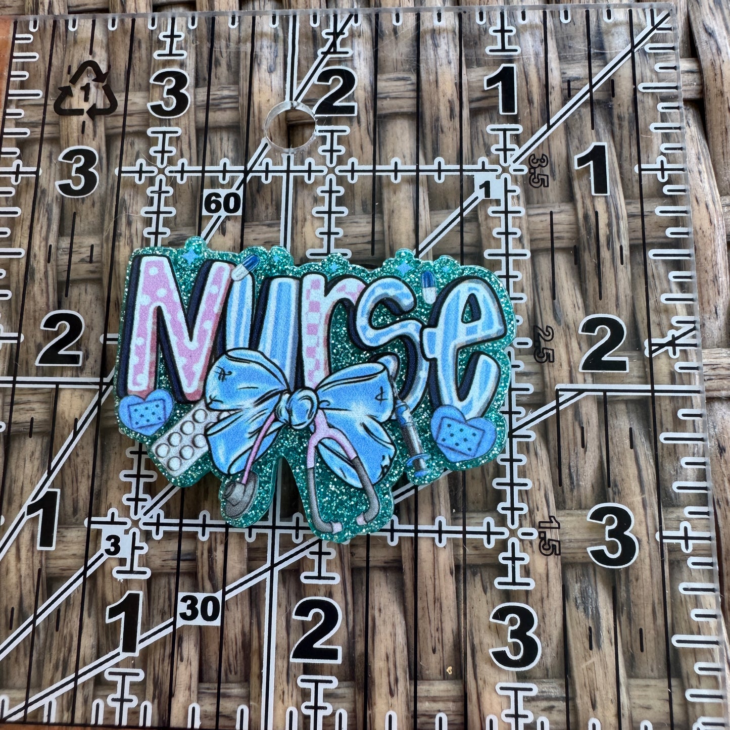 Nurse, Bow Blue and Pink, Flatback, Planar, Cabochon, Single Pc.