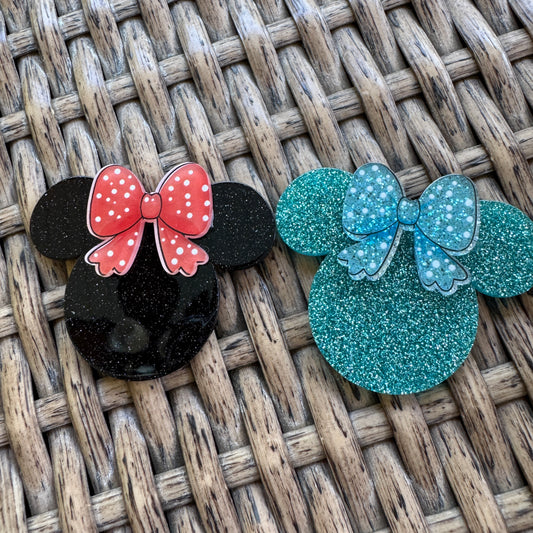 Mouse Head with Bow, 2 dimensional, Acrylic Flatback Planar, Cabochon, Single Pc.