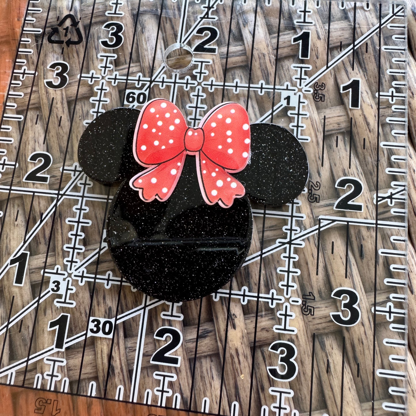 Mouse Head with Bow, 2 dimensional, Acrylic Flatback Planar, Cabochon, Single Pc.