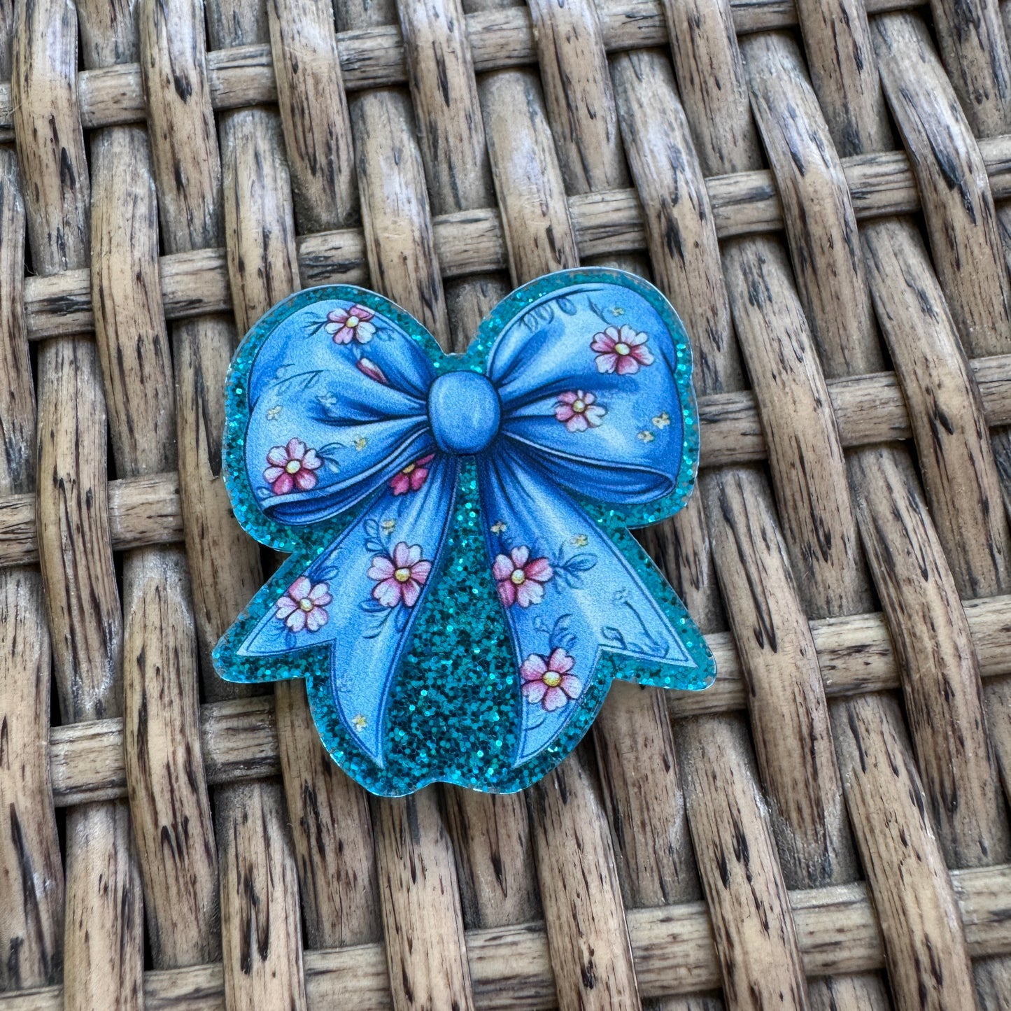 Blue Bow with Flowers Flatback Planar, Cabochon, Single Pc.