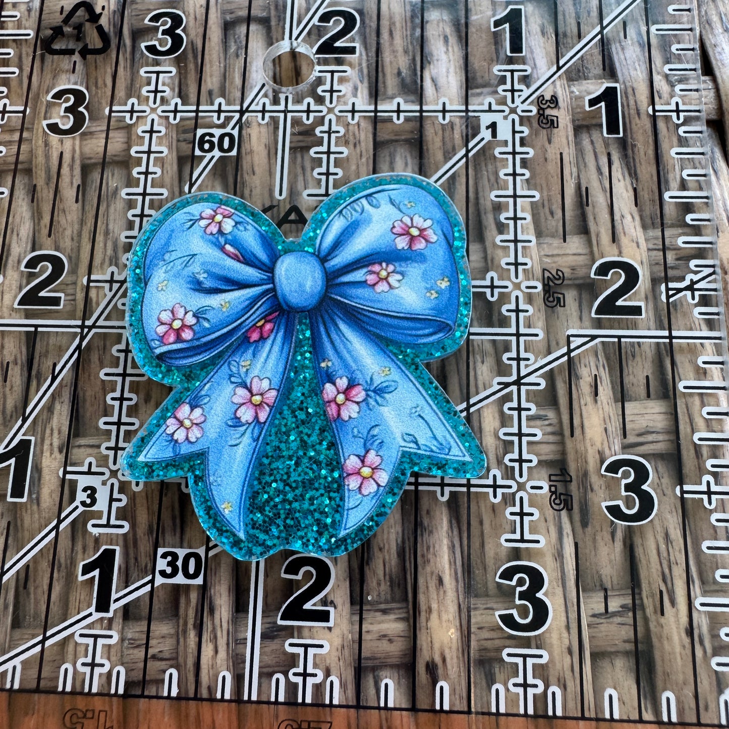 Blue Bow with Flowers Flatback Planar, Cabochon, Single Pc.