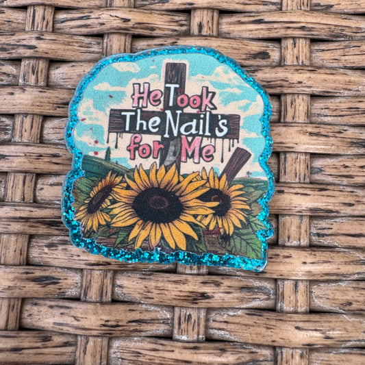 He Took The Nail For Me, Cross, Sunflowers, Flatback, Planar, Cabochon, Single Pc