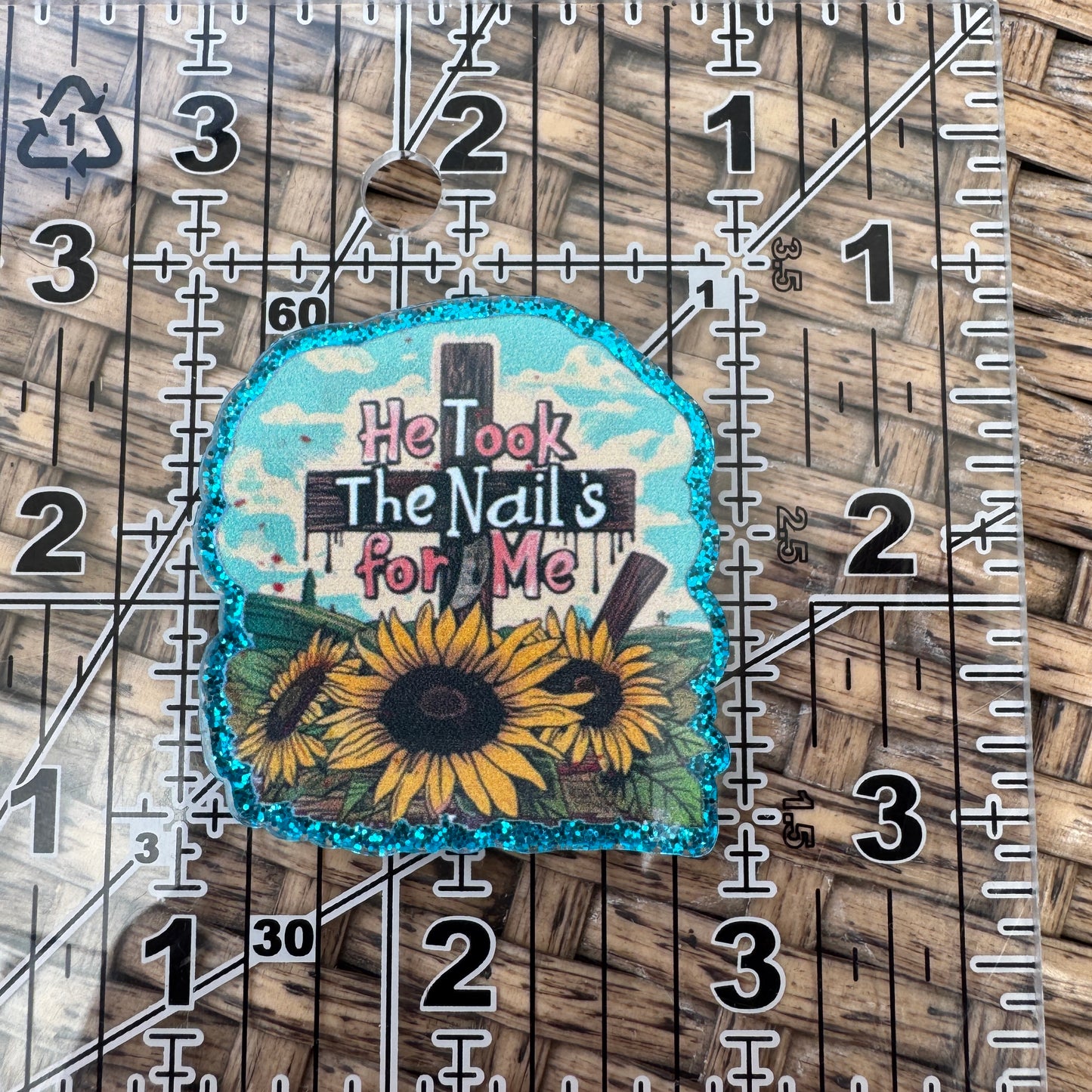 He Took The Nail For Me, Cross, Sunflowers, Flatback, Planar, Cabochon, Single Pc