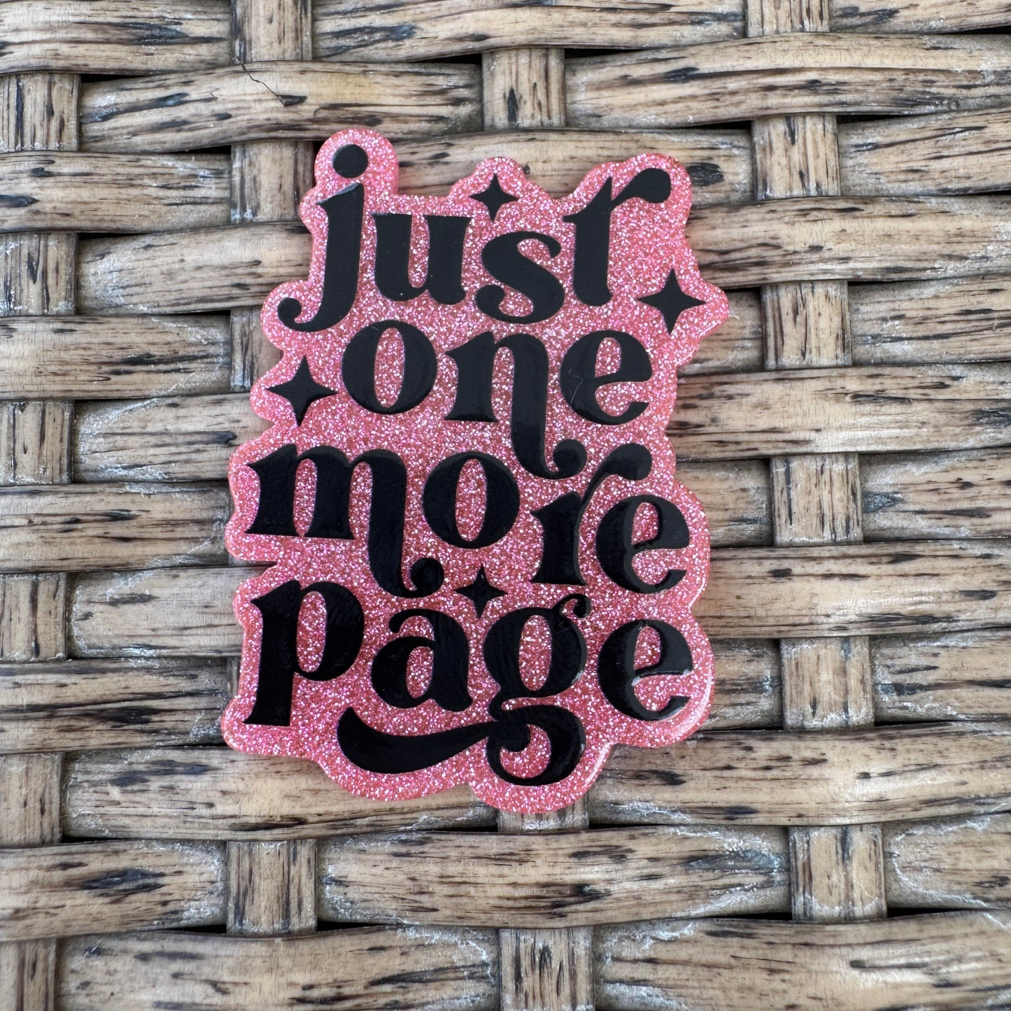Just one More Page, pink, Glitter Flatback, Planar, Cabochon, Single Pc