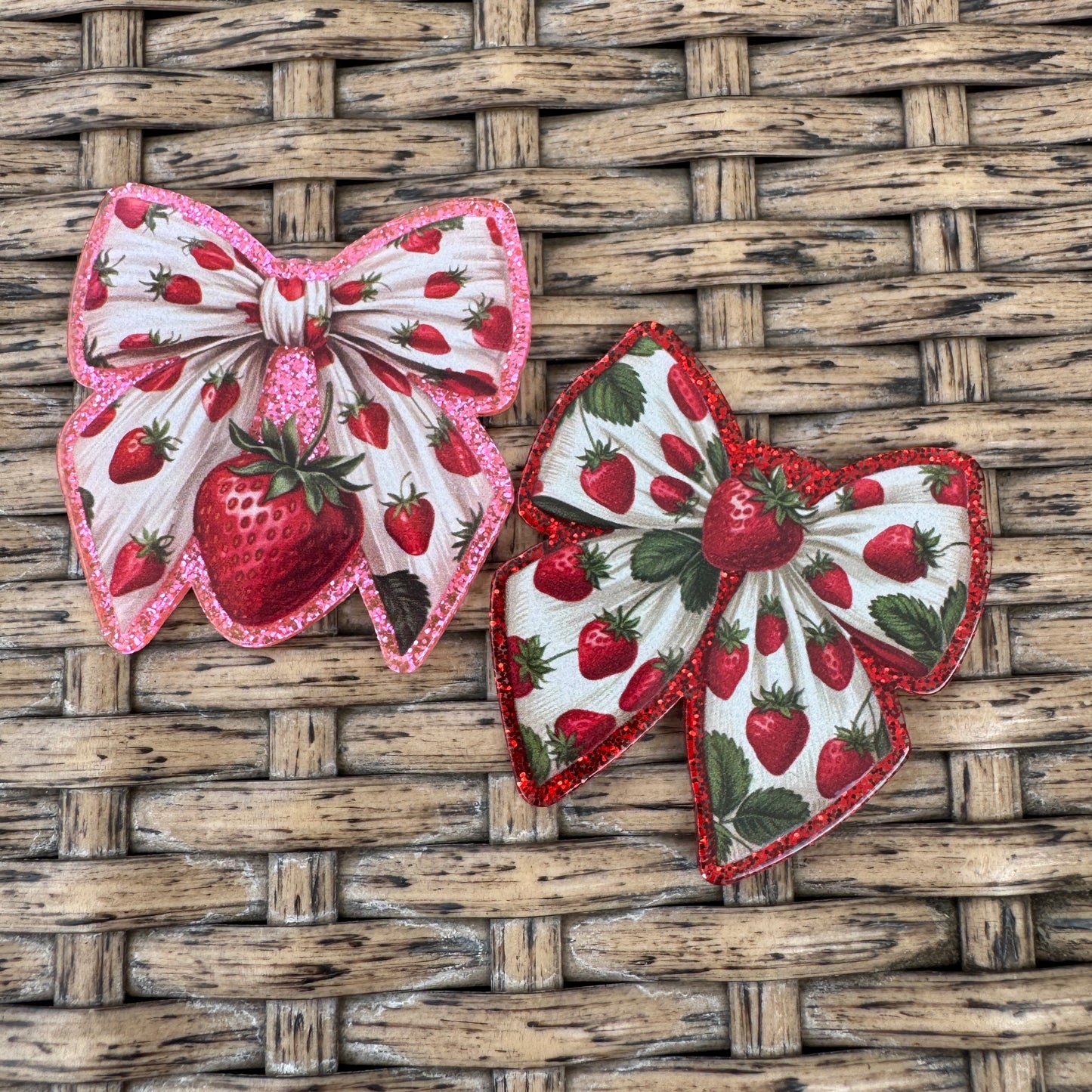 Strawberry Bow, Two Colors to choose from,  Glitter Flatback, Planar, Cabochon, Single Pc