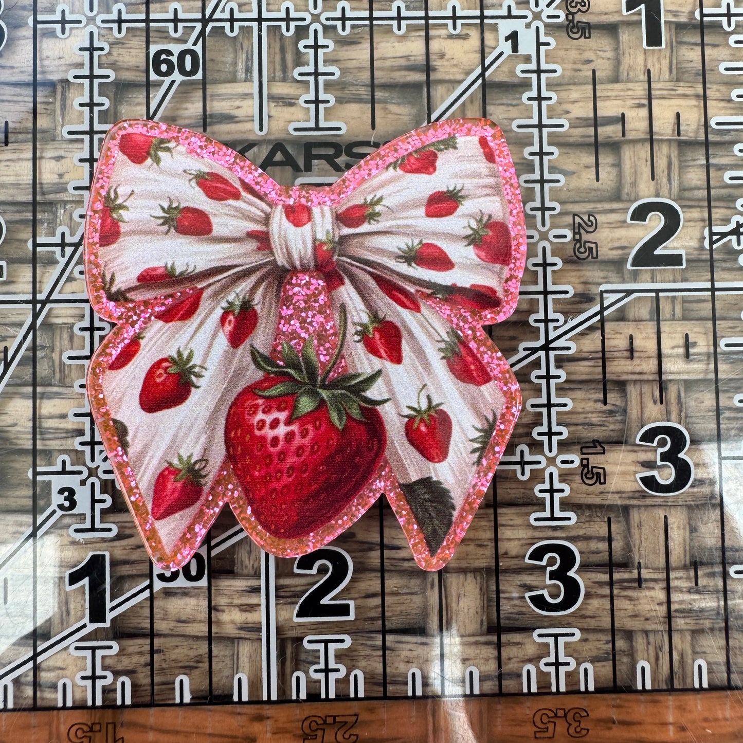 Strawberry Bow, Two Colors to choose from,  Glitter Flatback, Planar, Cabochon, Single Pc