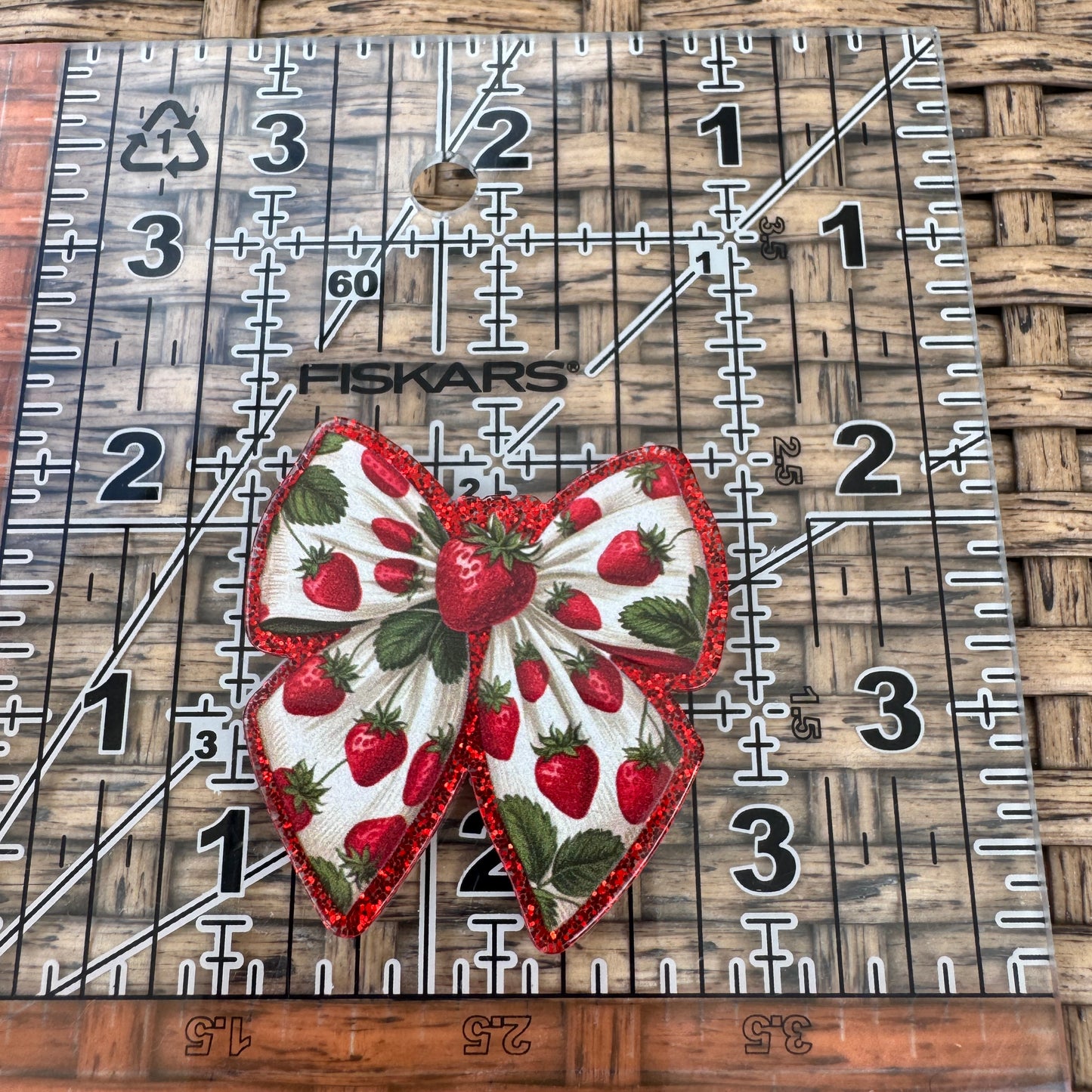 Strawberry Bow, Two Colors to choose from,  Glitter Flatback, Planar, Cabochon, Single Pc