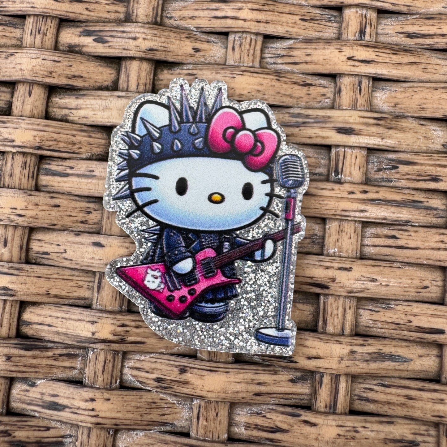 Rockstar Hello Kitty,  Glitter Flatback, Planar, Cabochon, Single Pc