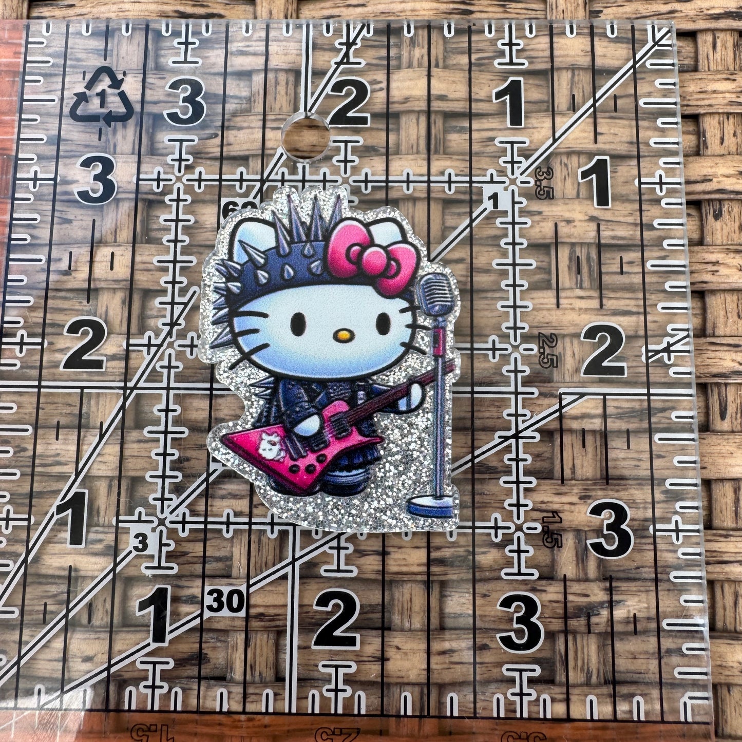 Rockstar Hello Kitty,  Glitter Flatback, Planar, Cabochon, Single Pc