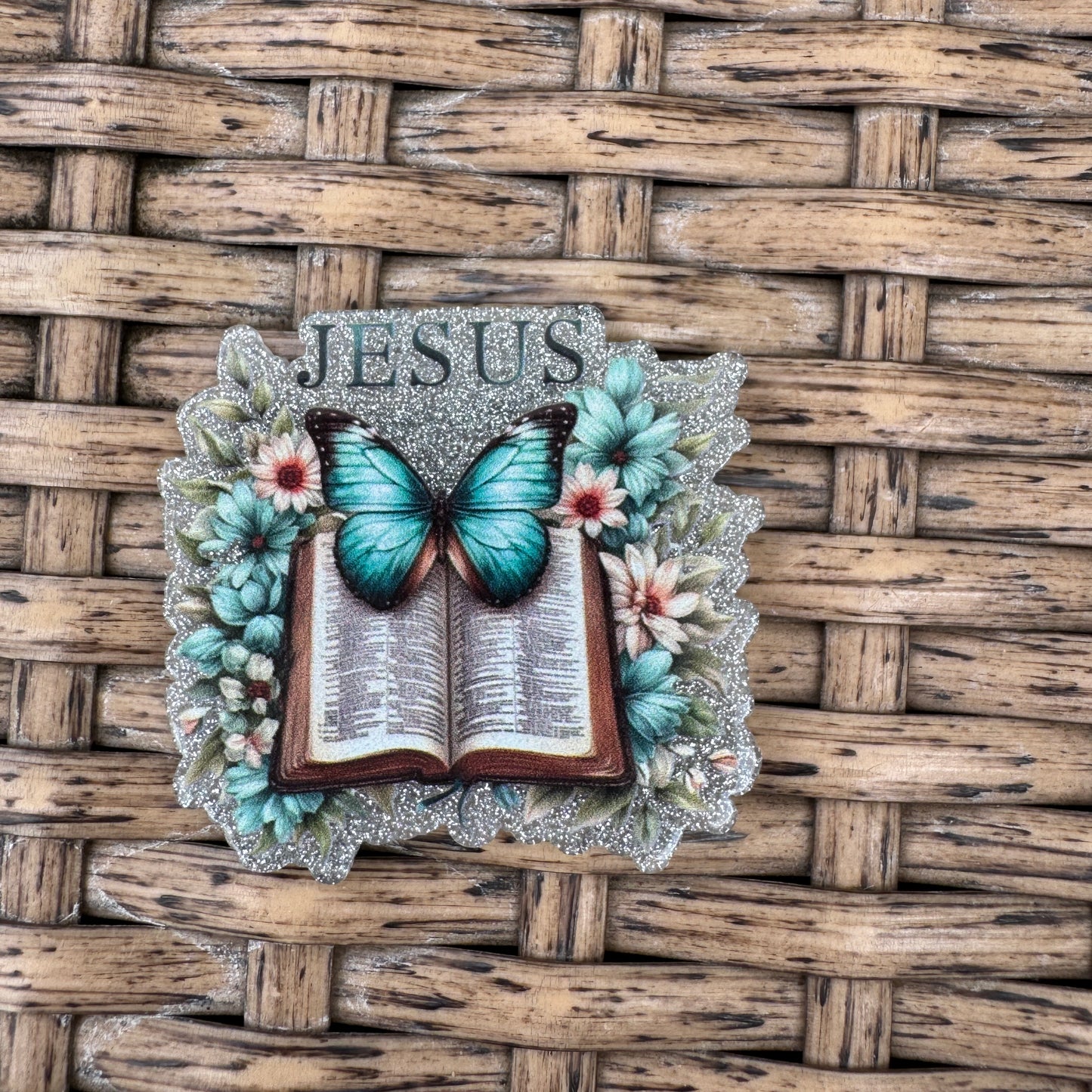 Jesus, Bible, Butterfly, Glitter Flatback,  Planar, Cabochon, Single Pc