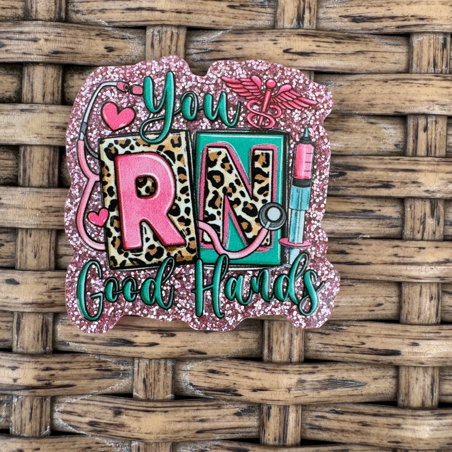 You RN good Hands, Nurse, Medical, Glitter Flatback,  Planar, Cabochon, Single Pc