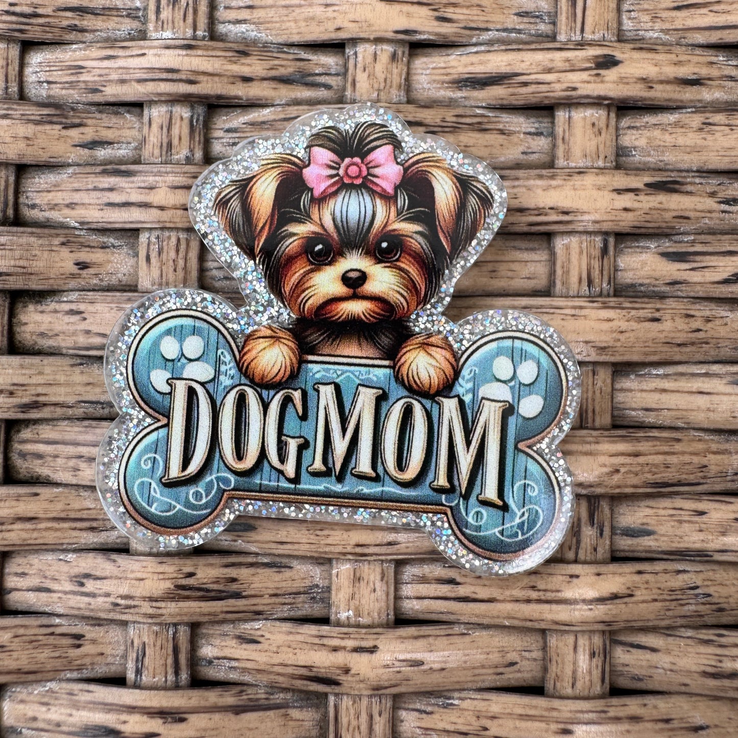 Dog Mom, Glitter Flatback,  Planar, Cabochon, Single Pc