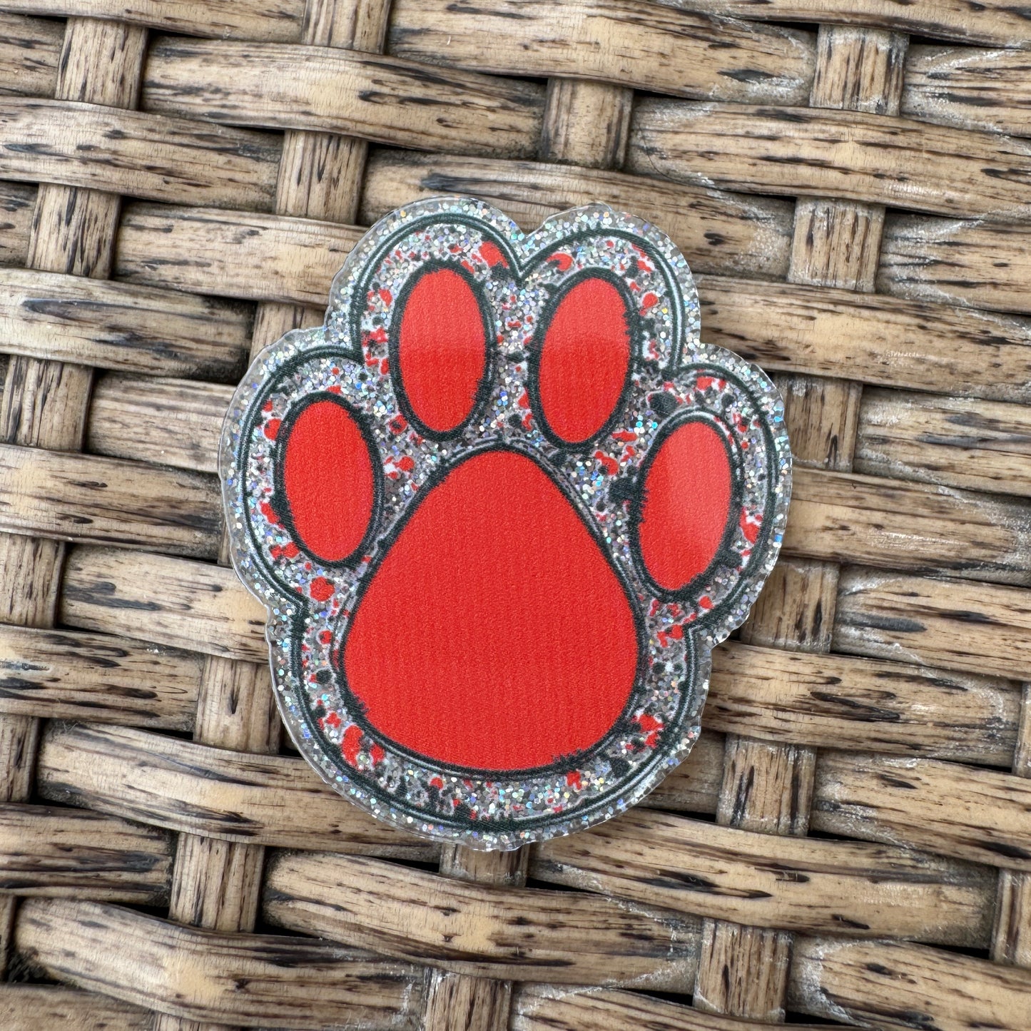 Red Paw Print,  Glitter Flatback,  Planar, Cabochon, Single Pc