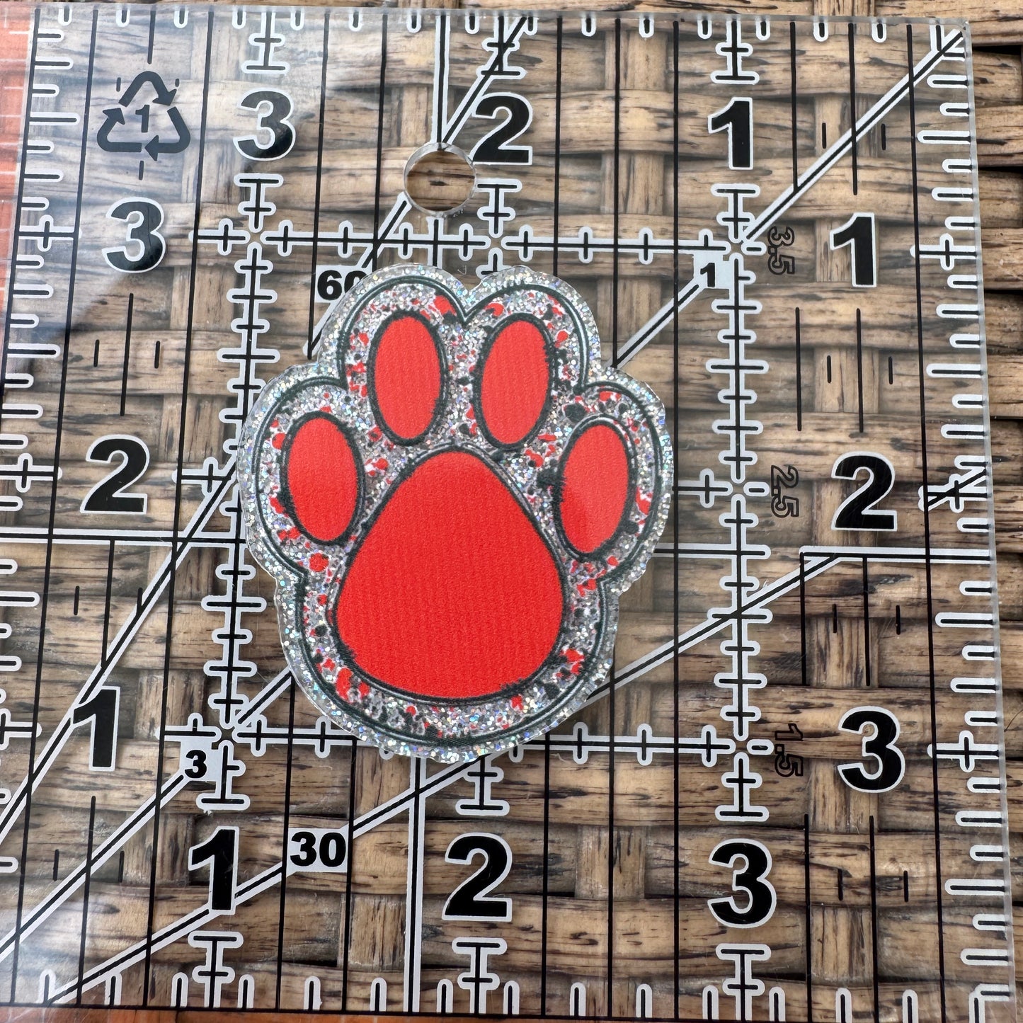 Red Paw Print,  Glitter Flatback,  Planar, Cabochon, Single Pc