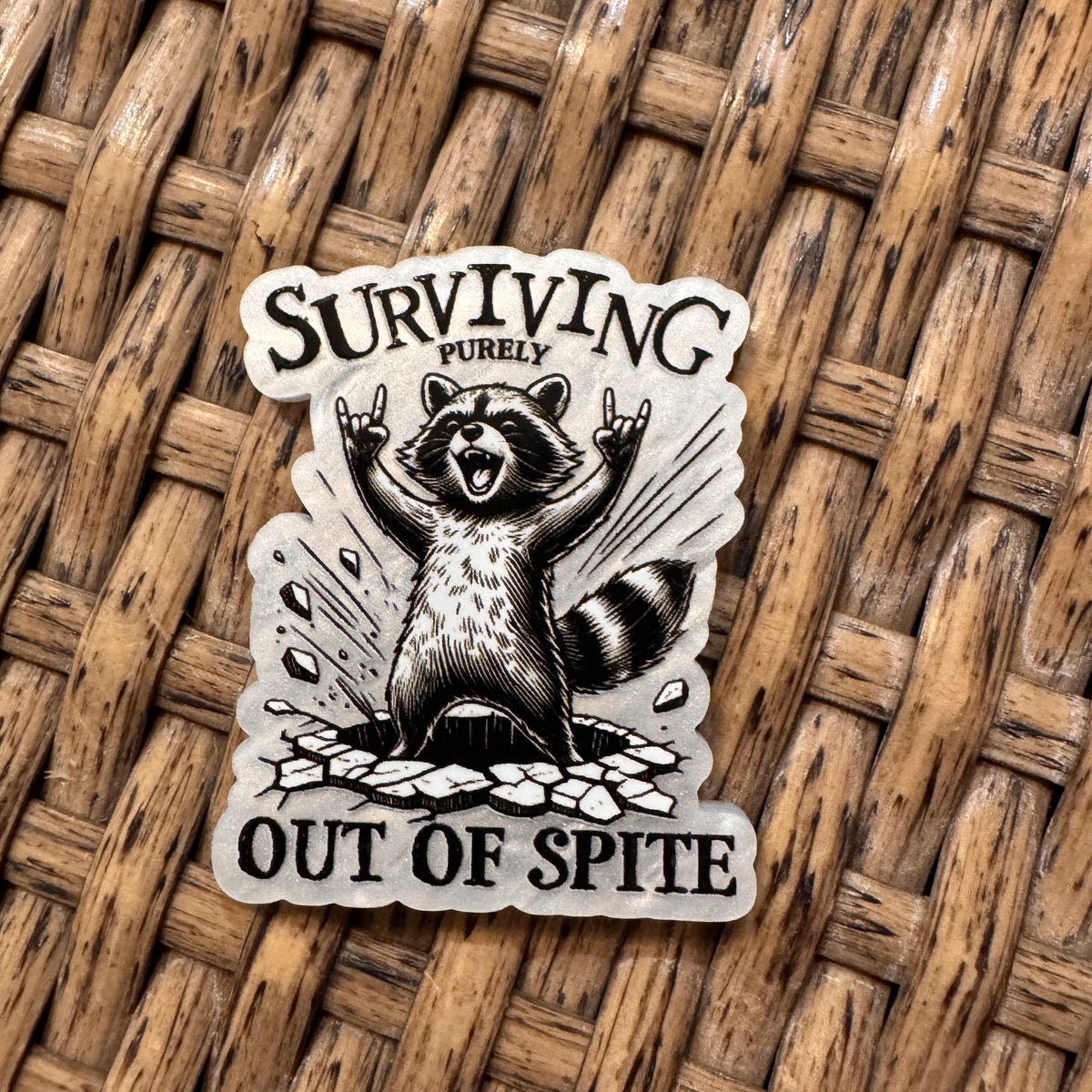 Acrylic Flatback Craft Embellishment - Racoon surviving out of spite