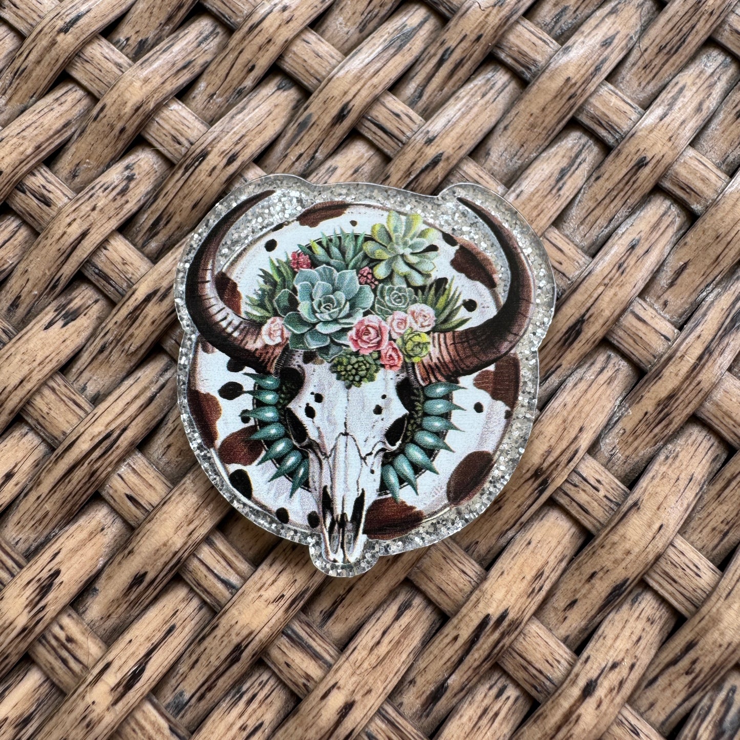 Western Cow Skull,  Glitter Flatback,  Planar, Cabochon, Single Pc