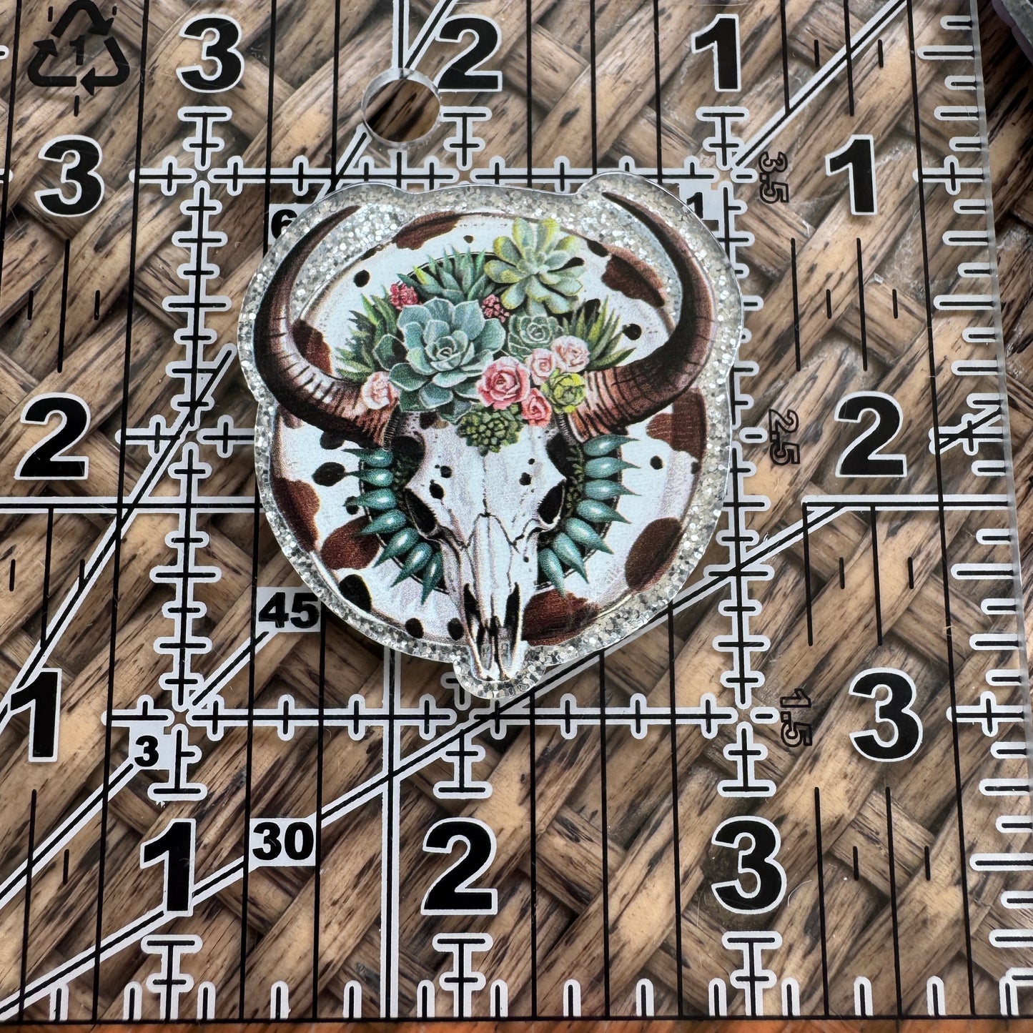 Western Cow Skull,  Glitter Flatback,  Planar, Cabochon, Single Pc