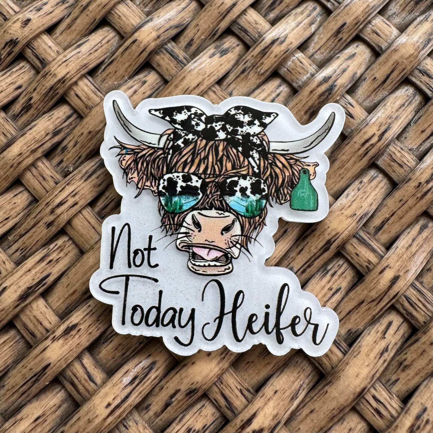 Not Today Heifer, Cow with Glasses,  Glitter Flatback,  Planar, Cabochon, Single Pc