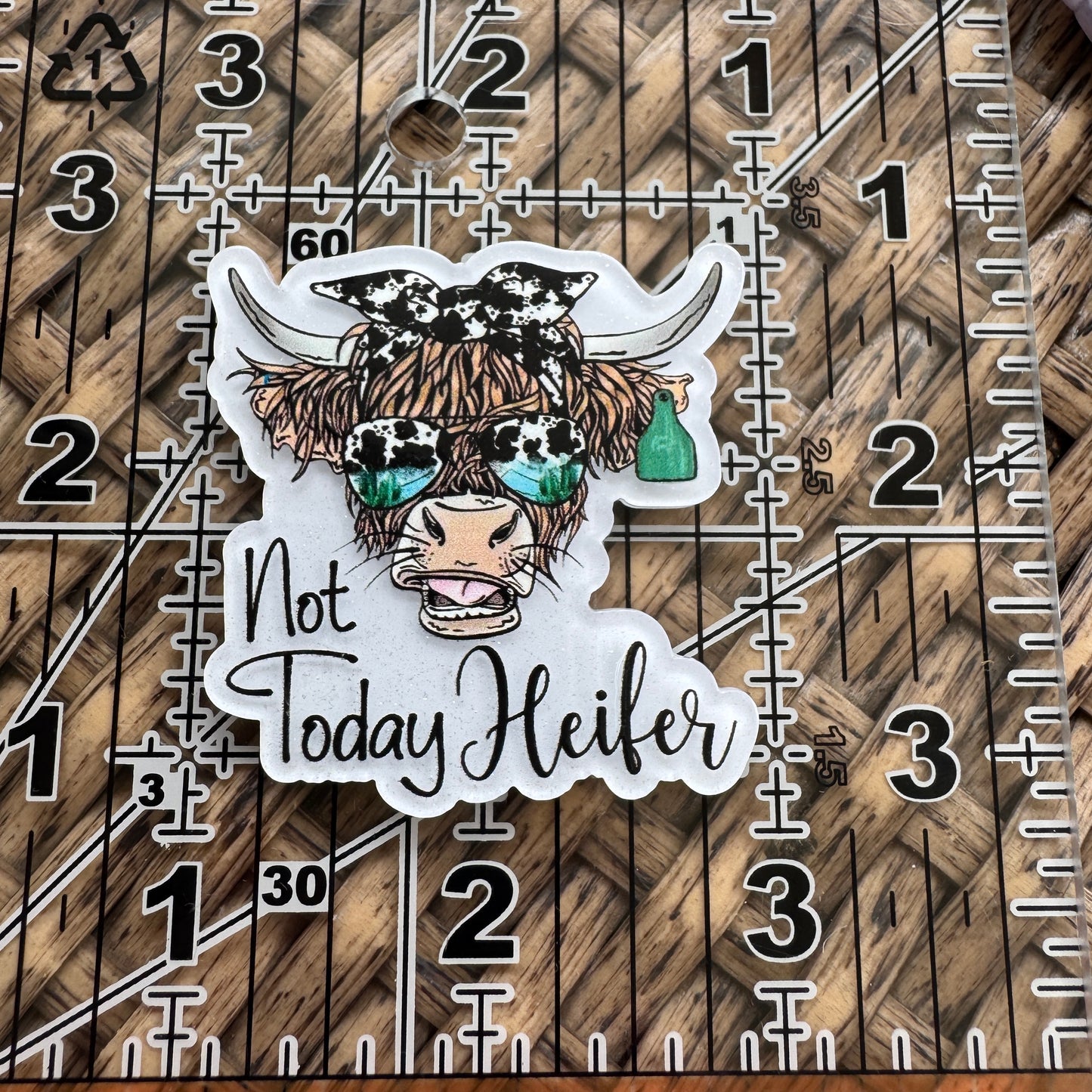 Not Today Heifer, Cow with Glasses,  Glitter Flatback,  Planar, Cabochon, Single Pc