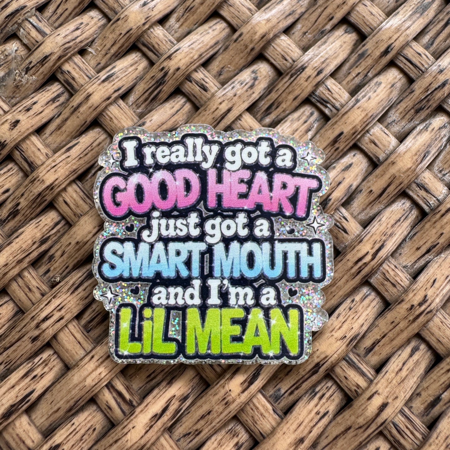 Good Heart But This Mouth, Glitter Flatback,  Planar, Cabochon, Single Pc